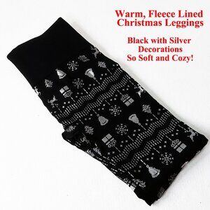 French Laundry Black and silver Christmas Fleece Lined Leggings  XL